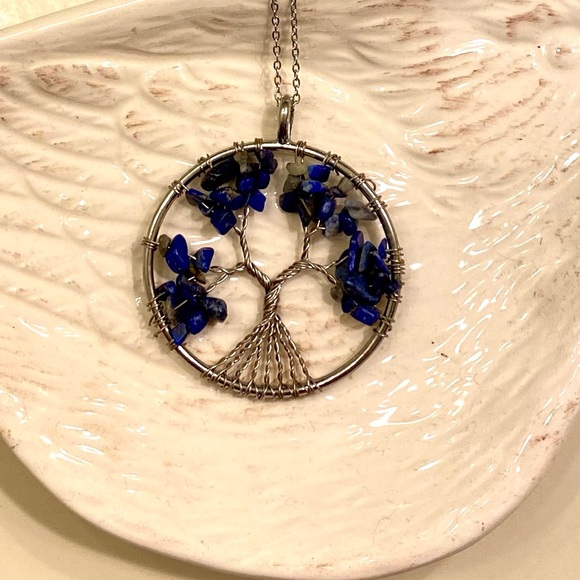 TREE OF LIFE LAPIS LAZULI BLUE SILVER PENDANT NECKLACE BRAND NEW CHAKRA NECKLACE - Picture 2 of 12